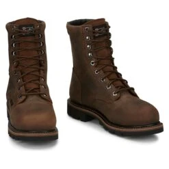 Men's Justin Original Work Boots 8" Pulley Round Toe Met Guard CT WP -Boots Sale Store 2 650 justin original work boots 8 pulley round toe met guard ct wp brown